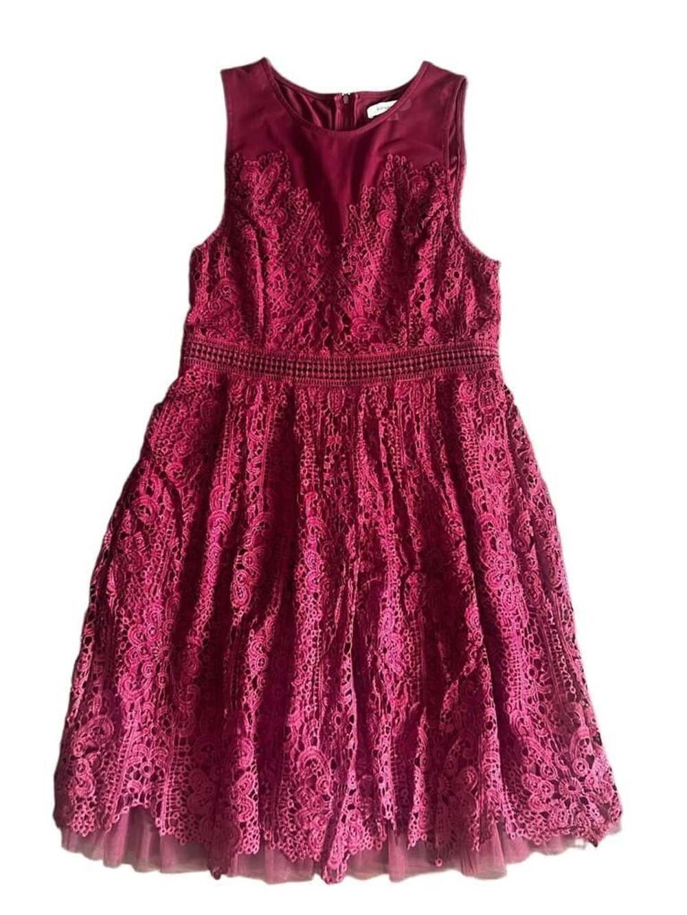Francesca's Burgundy Floral Lace Fit & Flare Cocktail Dress Size L - Picture 2 of 9